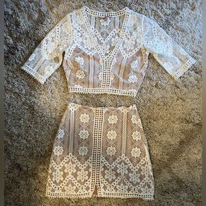 For Love And Lemons Two Piece White Lace Set